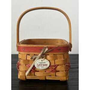 Longaberger "Let It Snow" 2000 Handwoven Basket with Handle & Red Accents USA